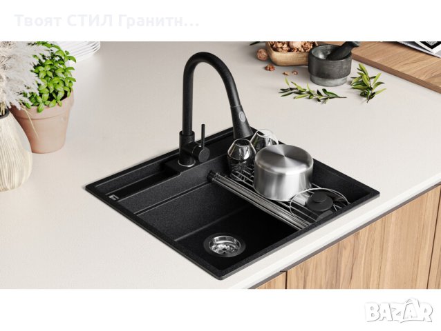 Кухненска Мивка от гранит модел Осло 40 Премиум 380 x 530 мм - графит, снимка 8 - Мивки - 41875256