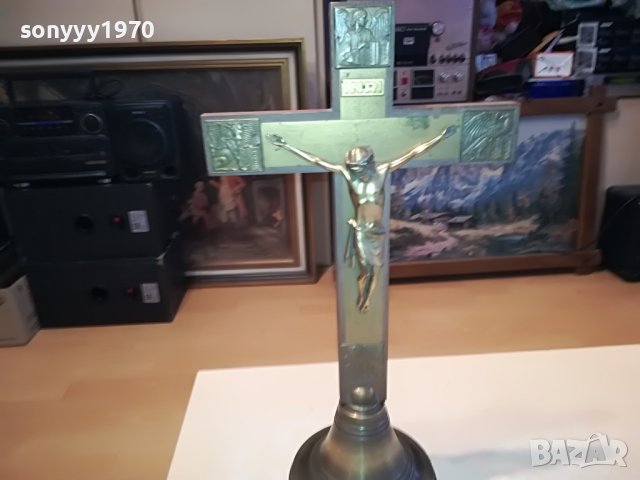 ГОЛЯМ КРЪСТ С ХРИСТОС-ДЪРВО МЕД МЕСИНГ L2901230906, снимка 5 - Антикварни и старинни предмети - 39471837