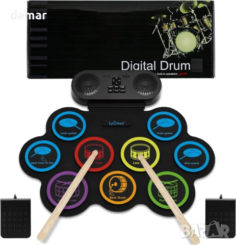 Комплект електронни барабани Lychee с жак за слушалки, 9 подложки, снимка 1