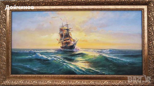 ”По вълните”, морски пейзаж с платноход, картина , снимка 1 - Картини - 32702588