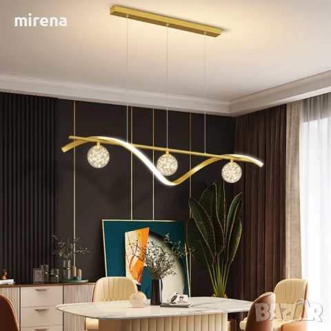 Лампи Nordic Метална лента Висяща лампа ЛЕД LED Димируем полилей Злато, снимка 2 - Лампи за таван - 53420844