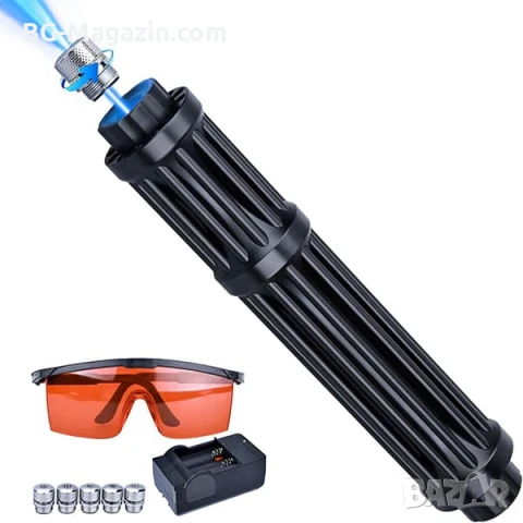 Мощен акумулаторен син лазер 5000mW батерии 18650 предпазни очила горящ палещ клечка кибрит балон, снимка 8 - Друга електроника - 51040547