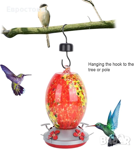 Enbohao Стъклена хранилка/поилка за вода за колибри, цветна живопис, снимка 4 - За птици - 50703369