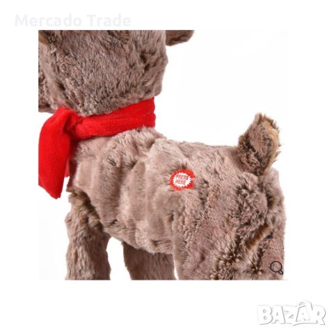 Коледна механична играчка Mercado Trade, Ходещ и пеещ елен, Кафяв, 39см, снимка 2 - Плюшени играчки - 43119938