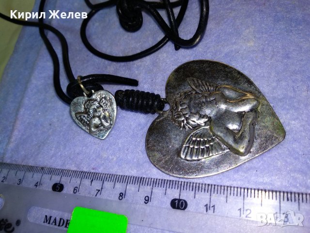 ПОСРЕБРЕН БЕЛ ЕПОК ВИНТИДЖ СЪРЦЕВИДЕН АРТ МЕДАЛЬОН с АМУРЧЕ 34635 , снимка 4 - Колиета, медальони, синджири - 39196985