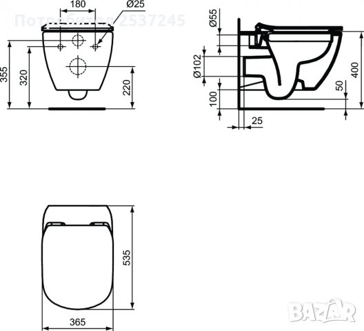 Конзолна тоалетна чиния Ideal Standard Tesi Rimless с капак забавено падане, снимка 4 - Други - 27564821