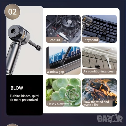 Преносима Мощна Мини Прахосмукачка 4-в-1 20000PA - Компресор, Прахосмукачка, Въздушна Помпа!, снимка 5 - Прахосмукачки - 51433646