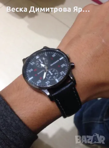 Спортно-елегантен мъжки часовник с кожена каишка и кварцов механизъм , снимка 2 - Мъжки - 47825603