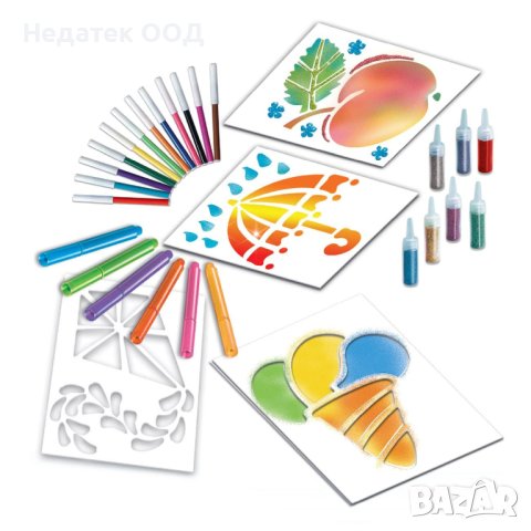 Рисуване с аерограф, С аксесоари, шаблони и лепило