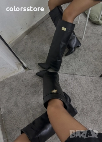 Ботуши на ток - черна кожа - KD105 