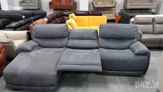 Сиво - Син диван от плат с лежанка и ел. релаксиращ механизъм "Link"Link", снимка 3 - Дивани и мека мебел - 40282510