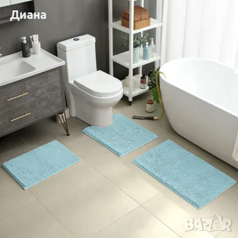 Комплект от 3 части постелки за баня и тоалетна в три размера с противоплъзгащата основа, снимка 1