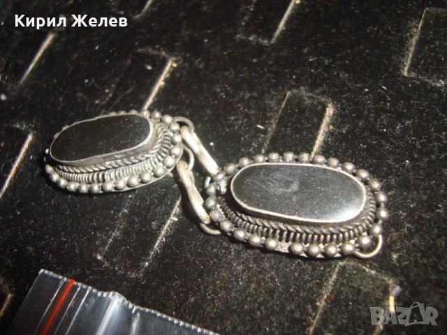 ОСМАНСКИ ГРИВНА и ОБЕЦА ПОСРЕБРЕНИ с ШЛИФОВАН ЧЕРЕН ОНИКС МАЙСТОРСКА СТАРА ИЗРАБОТКА НАКИТИ 23469, снимка 9 - Антикварни и старинни предмети - 33435042