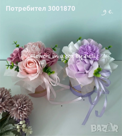Букети в кутия, подарък за осми март, снимка 4 - Градински цветя и растения - 53330531