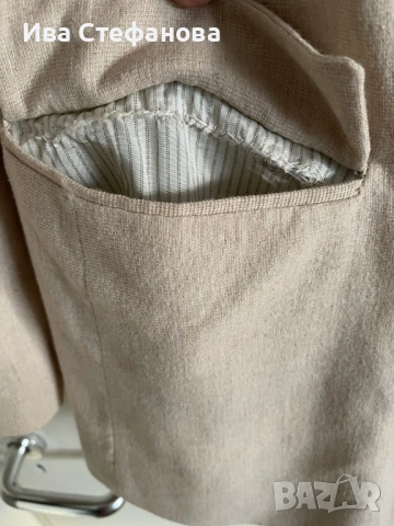  Zara ръстик елегантен бежов блейзър сако овърсайз модел с елегантна раирана подплата вискоза  , снимка 5 - Сака - 49702051