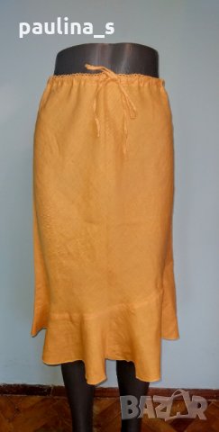 Ленена пола с асиметричен волан, снимка 2 - Поли - 28635526