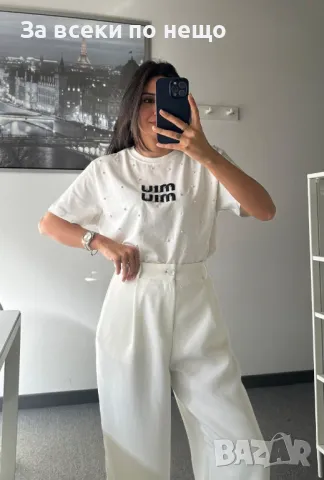 Miu Miu Дамска Тениска С Бродирано Лого И Пришити Камъни👚Дамска Блуза С Къс Ръкав-2 Цвята Код A500, снимка 12 - Тениски - 50104247