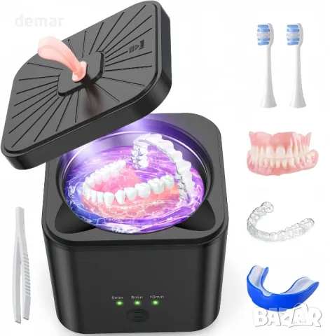 Ултразвуков почистващ апарат с UV светлина и синхронизация 45 kHz за протези, 200 мл