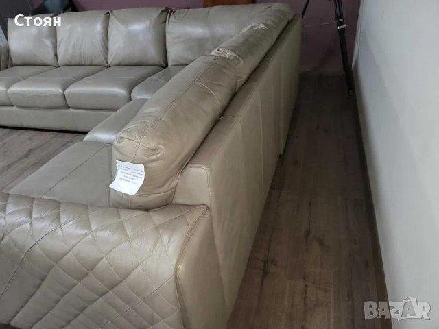 Голям кремав кожен ъглов диван "Mazzini", снимка 5 - Дивани и мека мебел - 43290060