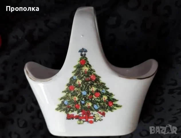 Ретро Коледен комплект, 4 части - кошничка и чинийки с елхички, снимка 9 - Чинии - 48070414
