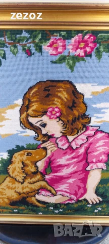 Гоблен"Момиче с куче", снимка 5 - Гоблени - 50848752