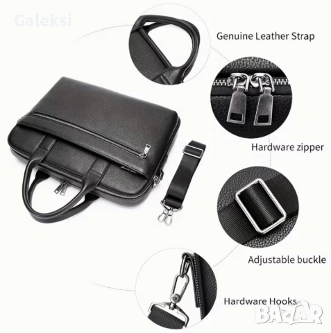 Мъжка луксозна чанта за лаптоп 15,6”/Офис куфарче от черна естествена кожа!, снимка 6 - Чанти - 53418794