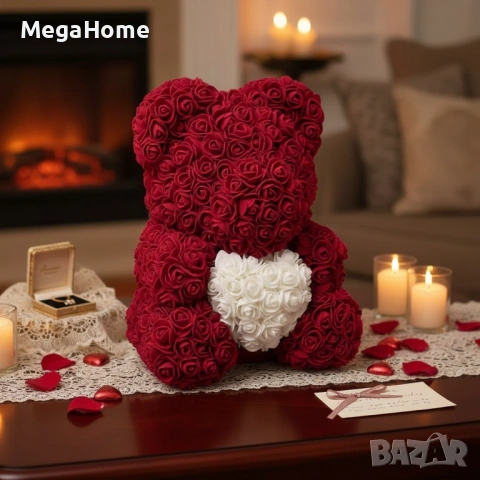 Луксозно Мече от Рози Rose Bear в Подаръчна опаковка, снимка 6 - Декорация за дома - 53333535