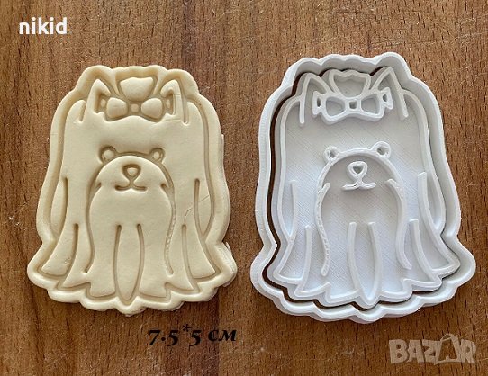 Дългокосместо куче с панделка пластмасов резец форма фондан тесто бисквитки