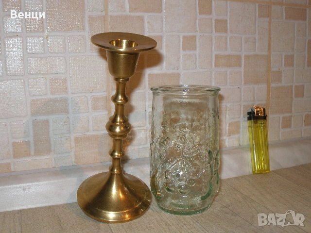Свещник Ваза-Бронз Стъкло, снимка 7 - Антикварни и старинни предмети - 53557853