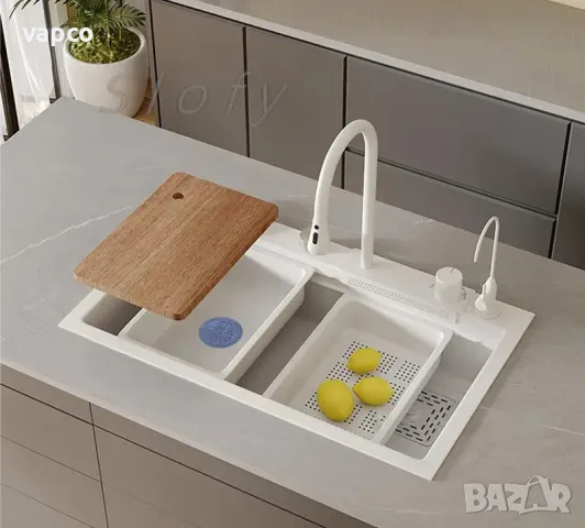 60см Висококачествена мултифункционална бяла кухненска мивка, снимка 2 - Мивки - 49377775