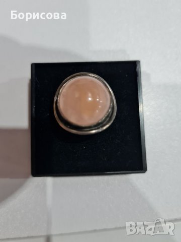 Сребърен комплект - пръстен и брошка с розов кварц, снимка 5 - Бижутерийни комплекти - 38999370