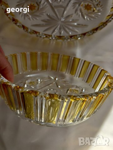 Немски двуцветен кристал плато и купа 13/3, снимка 2 - Прибори за хранене, готвене и сервиране - 35475592