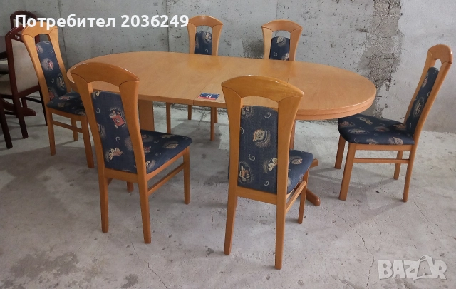 Комплект масивна разтегателна маса с 6 стола