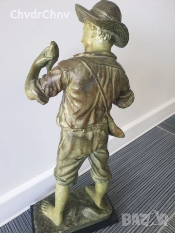 Fogeres статуетка 51см-6кг/стара френска бронзова скулптура/фигура на рибар с риба, снимка 5 - Антикварни и старинни предмети - 50898509