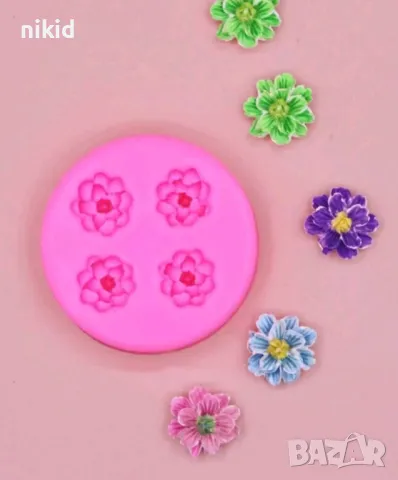 4 малки цветя цветенца цветчета цвете силиконов молд форма фондан украса декор, снимка 4 - Форми - 45227437