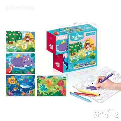 Детски пъзели 4 в 1 – Ферма, животни, рисуване | 2+ години