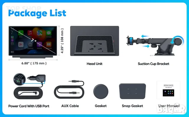 Мултимедия Westods Wireless Apple Carplay & Android Auto, преносим 7" HD IPS екран за кола, GPS нави, снимка 4 - Аксесоари и консумативи - 48875392