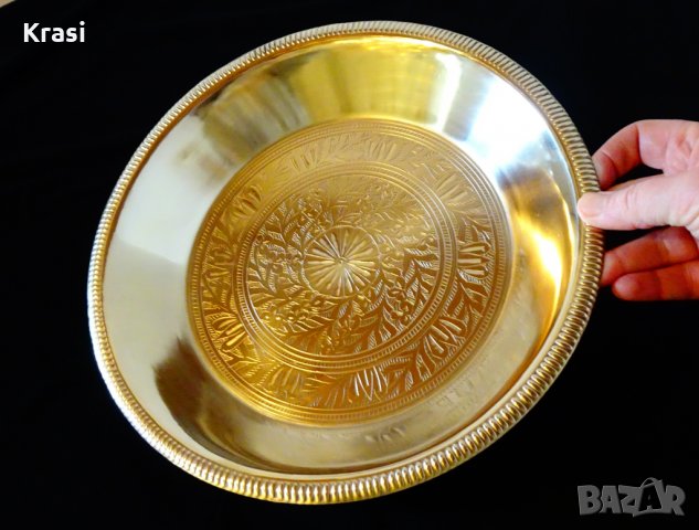 Дълбока бронзова фруктиера,салатиера 29 см.,гравирана. , снимка 4 - Антикварни и старинни предмети - 27920310