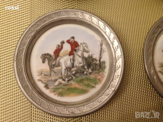 Нови! Старинни немски чинии ловна тематика рисуван порцелан и калай, чиния чинийки, снимка 7 - Антикварни и старинни предмети - 43170636