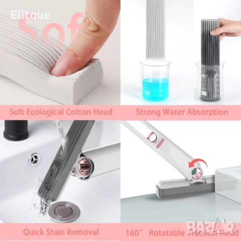 Преносим мини моп, M O P LINE, система за автоматично изстискване, 1 гъби в комплекта, бял, снимка 4 - Други стоки за дома - 52905498