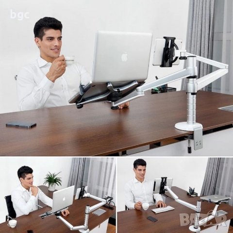 Стойка за Монитор и/или Лаптоп+Монитор Ергономична Работна Станция Алуминиева, снимка 12 - Други - 26023154