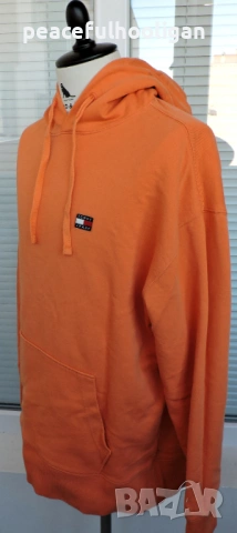 Tommy Hilfiger Tommy Jeans мъжки оранжев памучен суичър с качулка размер L, снимка 8 - Суичъри - 53393776