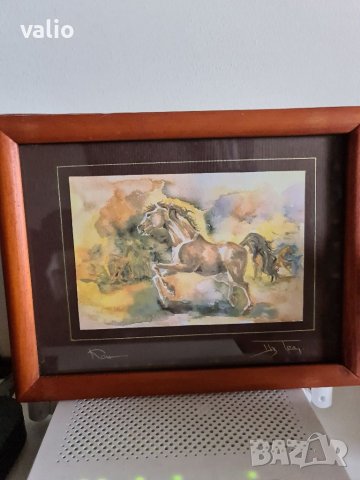Рисувана и подписана картина коне, снимка 1 - Картини - 39313096