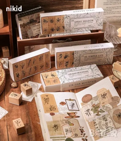 12 бр цветя цвете гумирани дървени печати печата цветя за бисквитки картички и др украса, снимка 4 - Други - 49885909