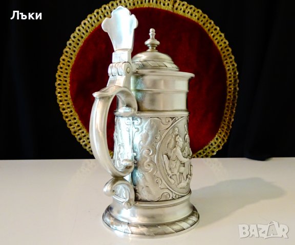 Ловна халба,кана от калай с картини. , снимка 5 - Антикварни и старинни предмети - 37054381