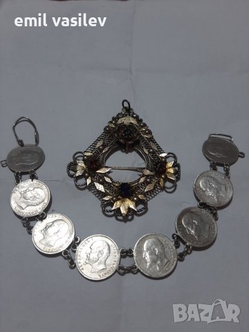 Сребърни брошка и гривна , снимка 5 - Антикварни и старинни предмети - 38287097