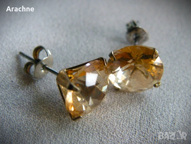 Обици с големи цитрини, сребро и позлата, снимка 6 - Обеци - 30372113