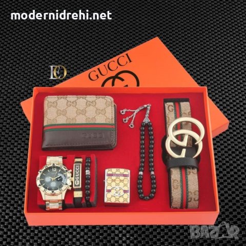 Комплект Gucci колан,часовник,портфейл,броеница,запалка,гривна, снимка 1 - Мъжки - 36904116