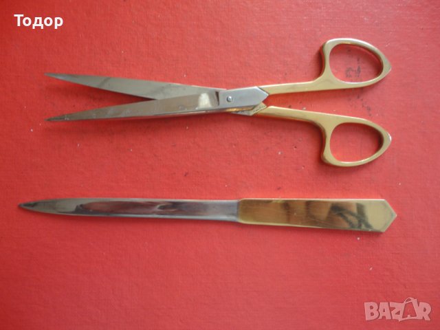 Позлатен Комплект за отваряне на писма нож ножица solingen , снимка 7 - Ножове - 43558628