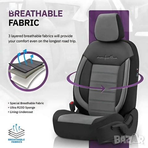 Тапицерия за кола с ортопедичен дизайн Comfortline, Калъфи за седалки, сив, снимка 5 - Аксесоари и консумативи - 53042454